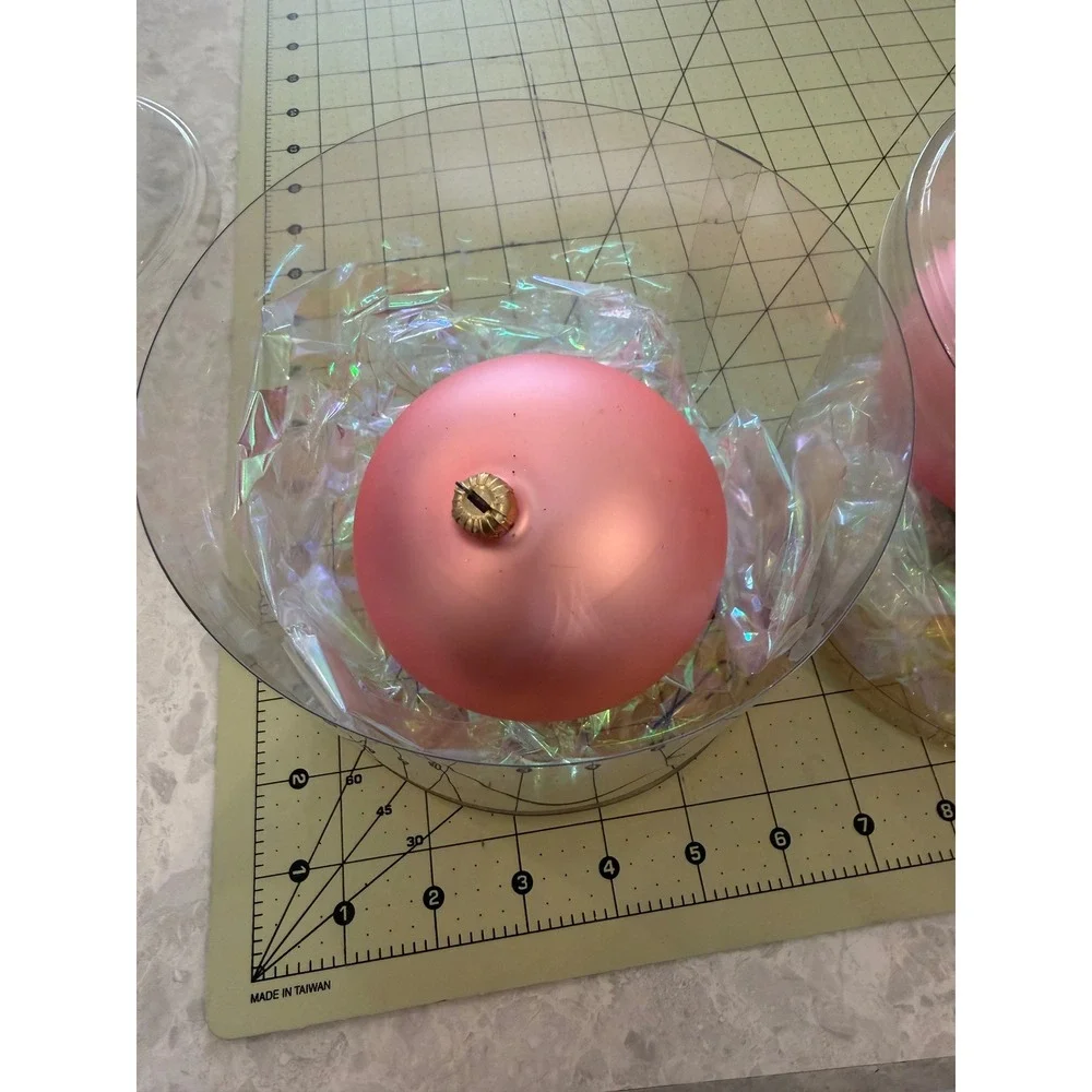 Fine European Glass Christmas Ornaments Matte Pink Set of 2 Large 3 Inch Ball